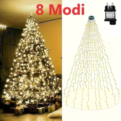 Weihnachtsbaum-Lichterkette Wasserfall, 9 Stränge, warmweiß, 2 m