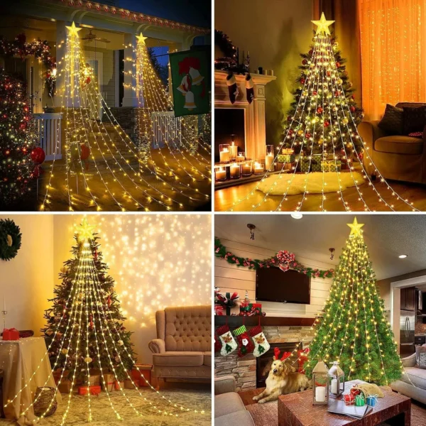 Weihnachtsbaum-Lichterkette Wasserfall, 9 Stränge, warmweiß, 2 m