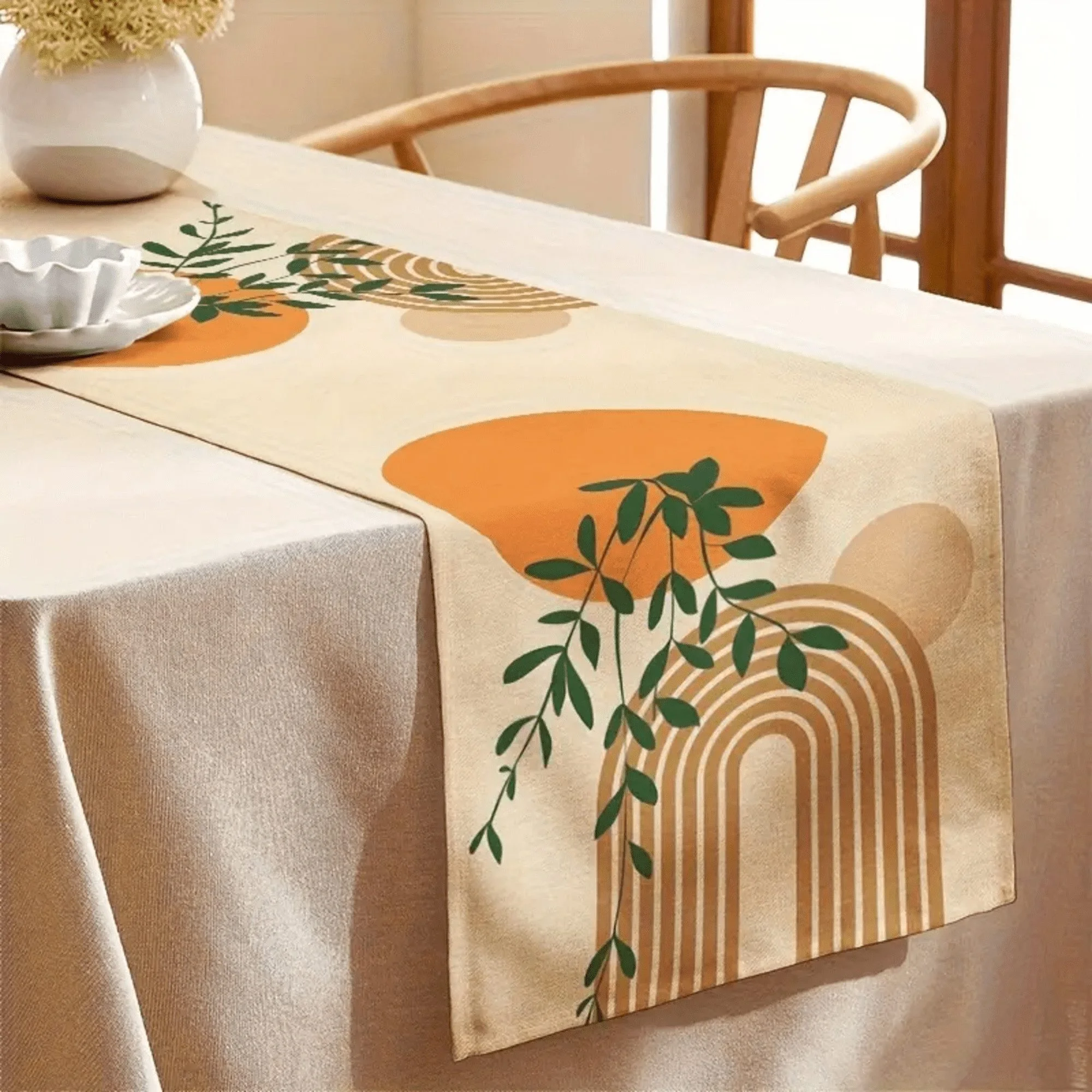 Boho Table Runner with Plant Pattern