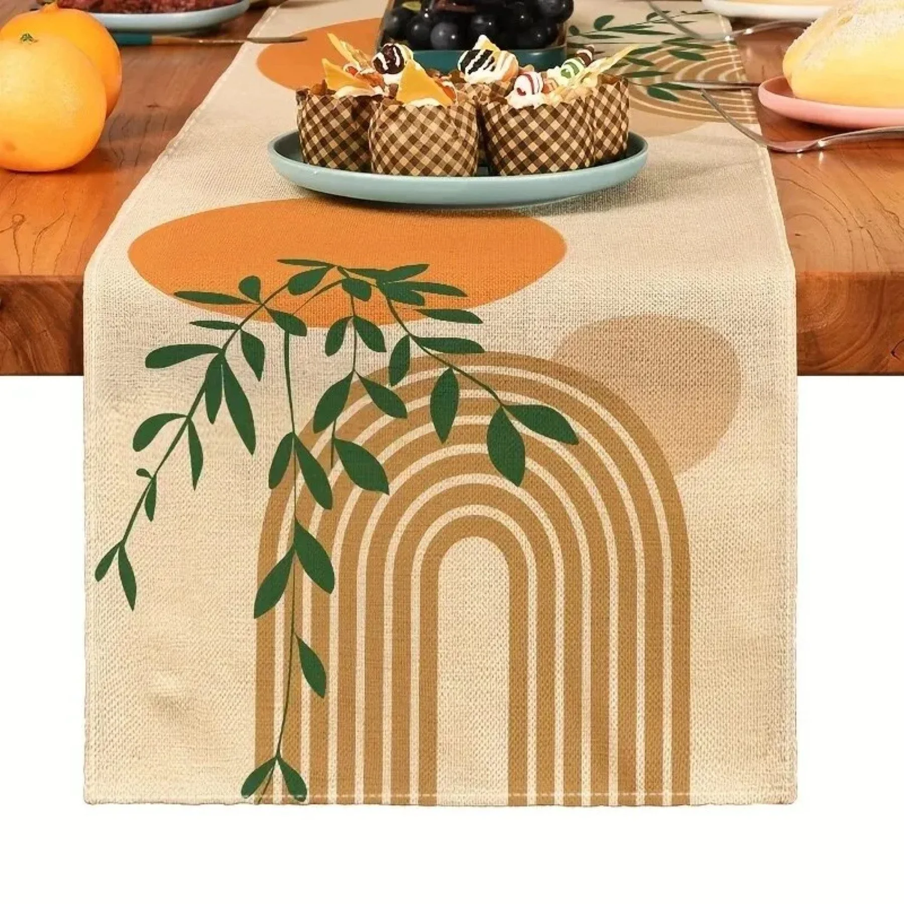 Boho Table Runner with Plant Pattern