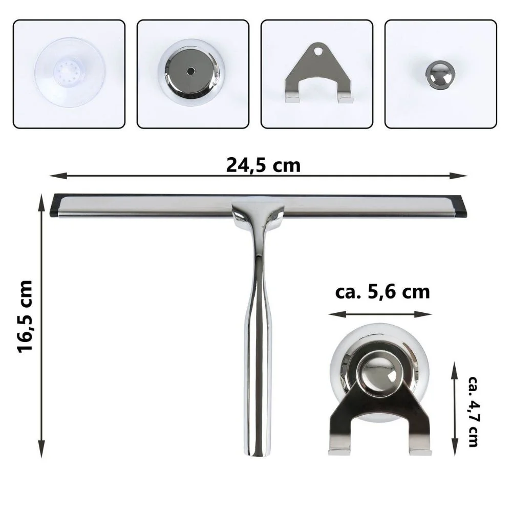 Stainless Steel Shower Squeegee with Wall Holder, No Drilling