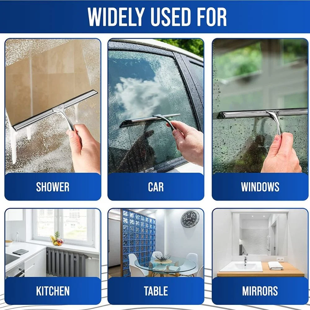 Stainless Steel Shower Squeegee with Wall Holder, No Drilling