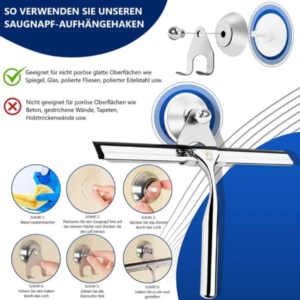 Stainless Steel Shower Squeegee with Wall Holder, No Drilling