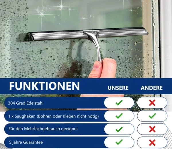 Stainless Steel Shower Squeegee with Wall Holder, No Drilling