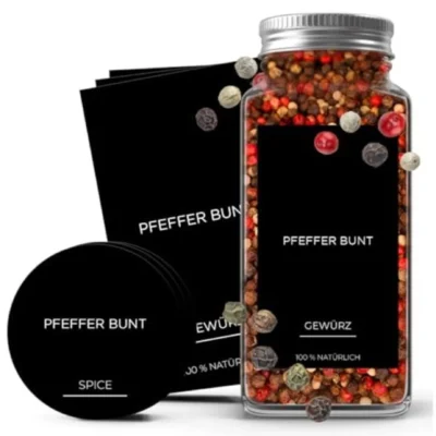 Self-Adhesive Spice Labels, Waterproof, Black