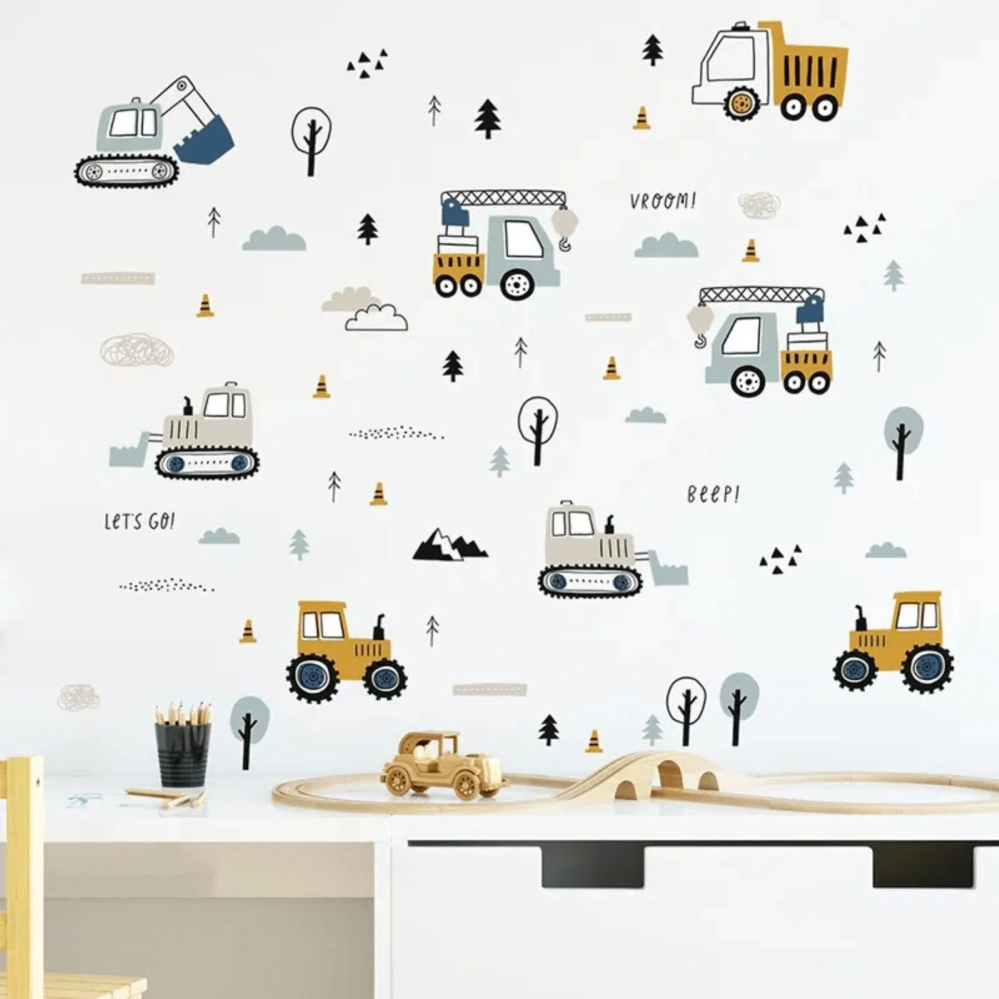 Construction Vehicles & Tree Wall Stickers