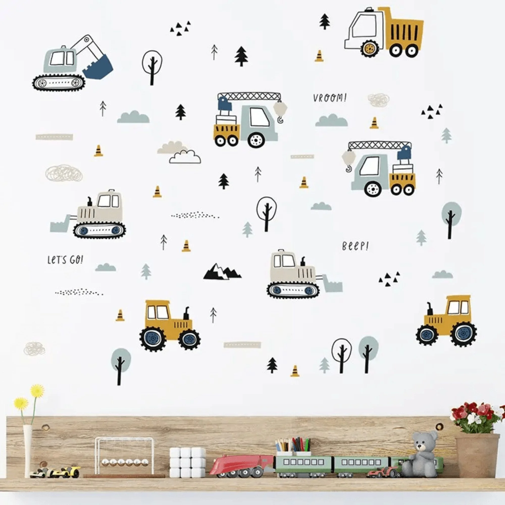 Construction Vehicles & Tree Wall Stickers