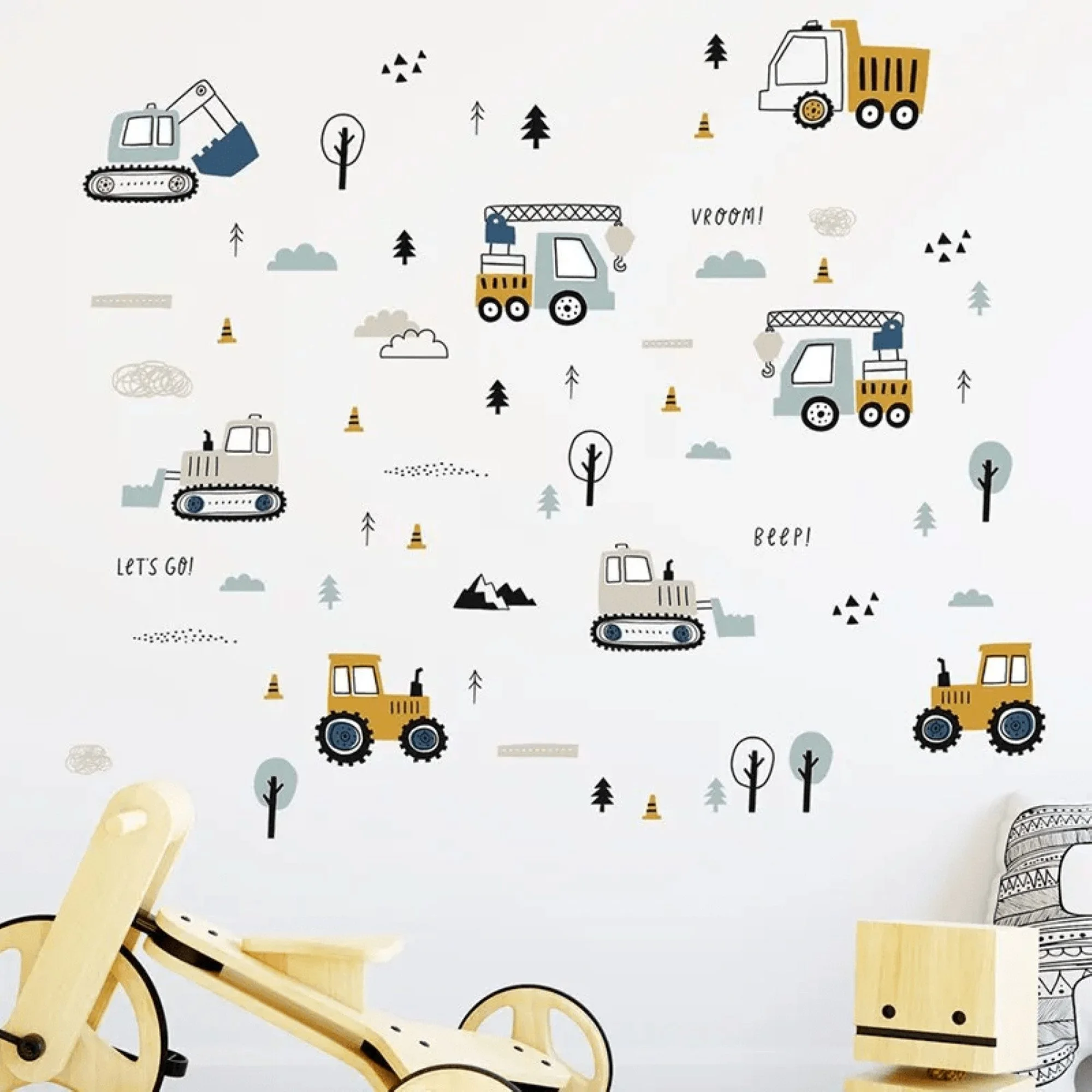 Construction Vehicles & Tree Wall Stickers