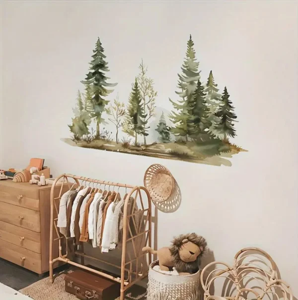 Watercolour Pine Forest Wall Sticker, 39 × 118 cm