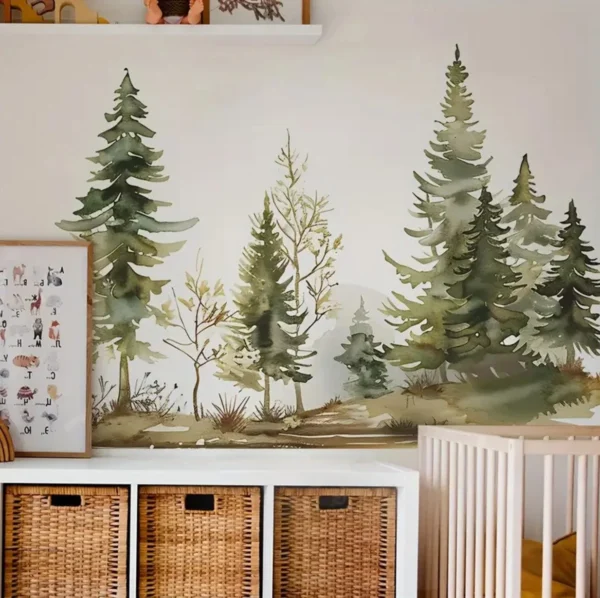 Watercolour Pine Forest Wall Sticker, 39 × 118 cm