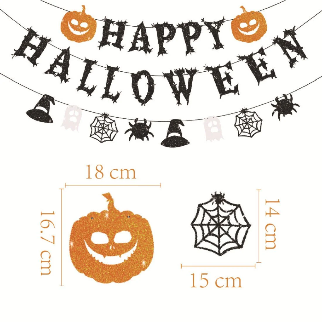 Decorative Hanging Decoration Halloween Garland Set with Pumpkin, Ghost, and Banner