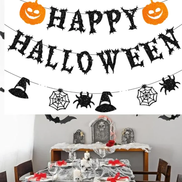 Decorative Hanging Decoration Halloween Garland Set with Pumpkin, Ghost, and Banner