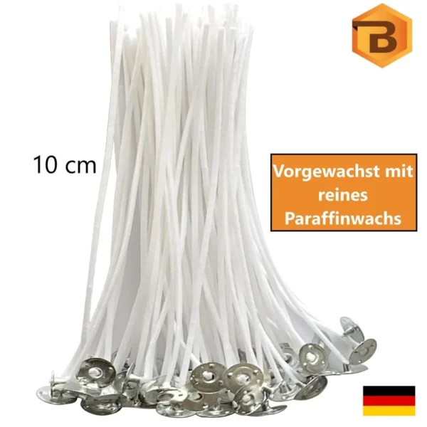 Kerzendochte mit Metallfuß, 100 Stück, 10 cm