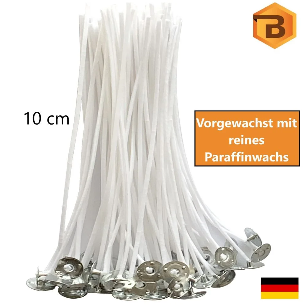 Kerzendochte mit Metallfuß, 100 Stück, 10 cm