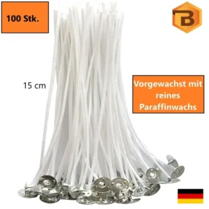 Kerzendochte mit Metallfuß, 100 Stück, 15 cm