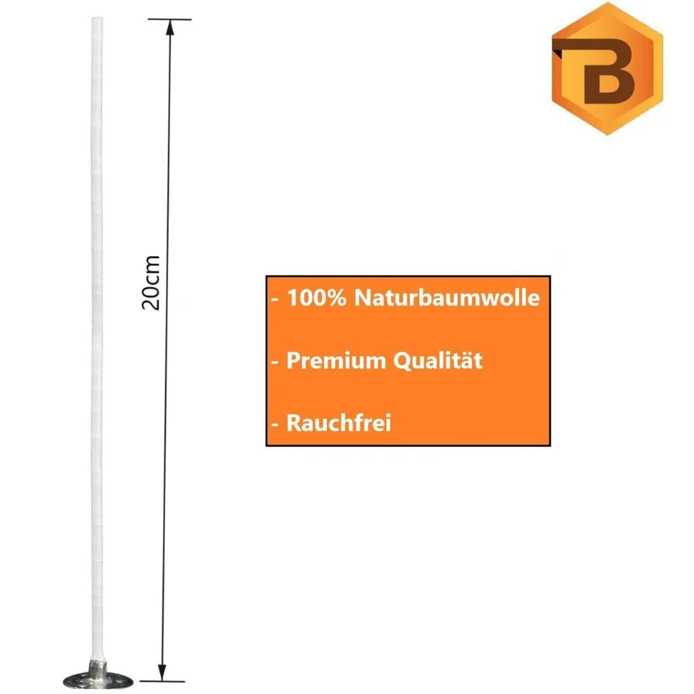 Kerzendochte mit Metallfuß, 100 Stück, 20 cm