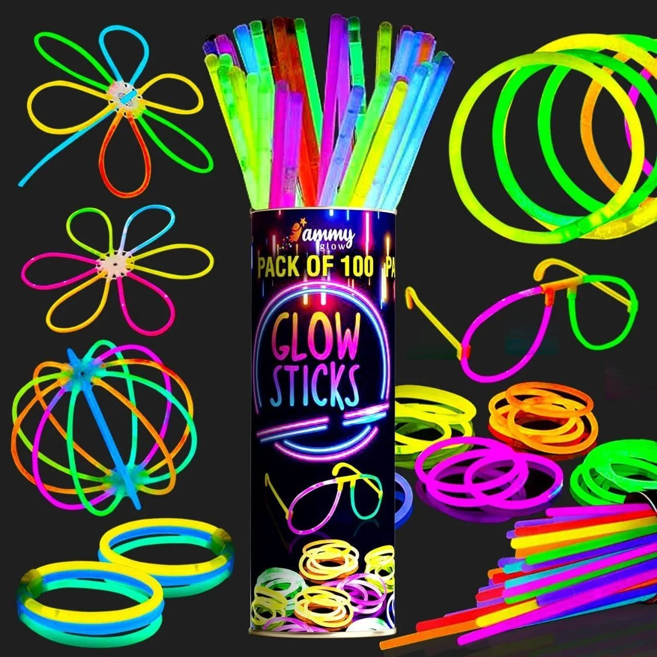 Glow Sticks, 100 Pieces, with Connectors