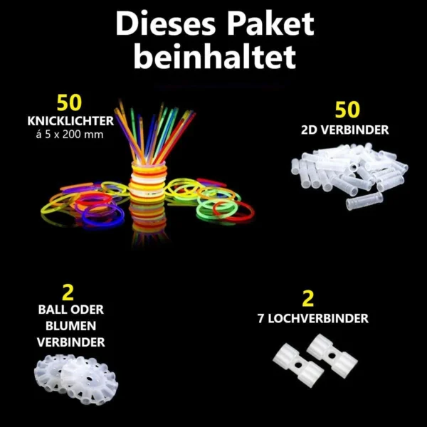 Knicklichter, 50 Stück, mit 100 Verbindern