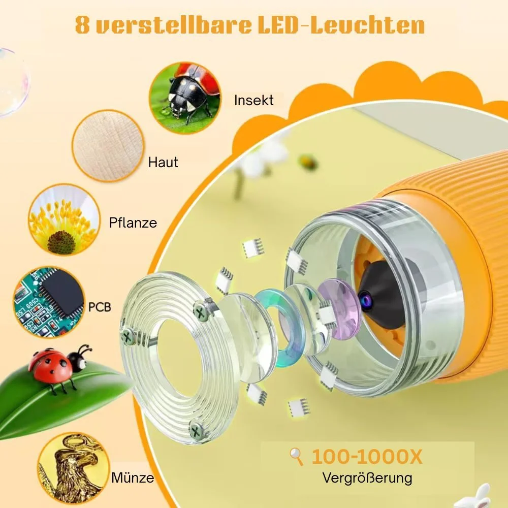 Kids' Digital Microscope up to 1000× with Camera, Yellow