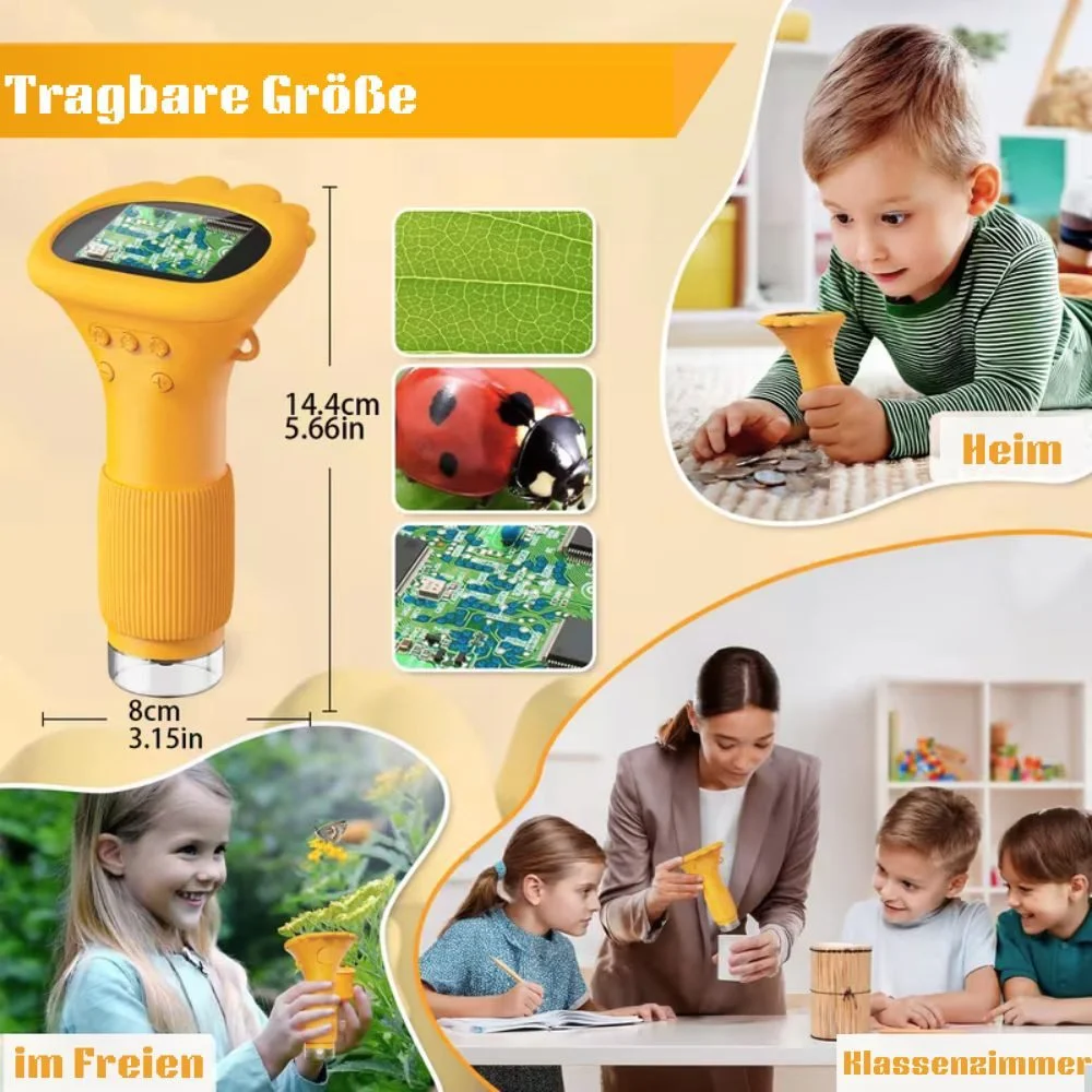 Kids' Digital Microscope up to 1000× with Camera, Yellow