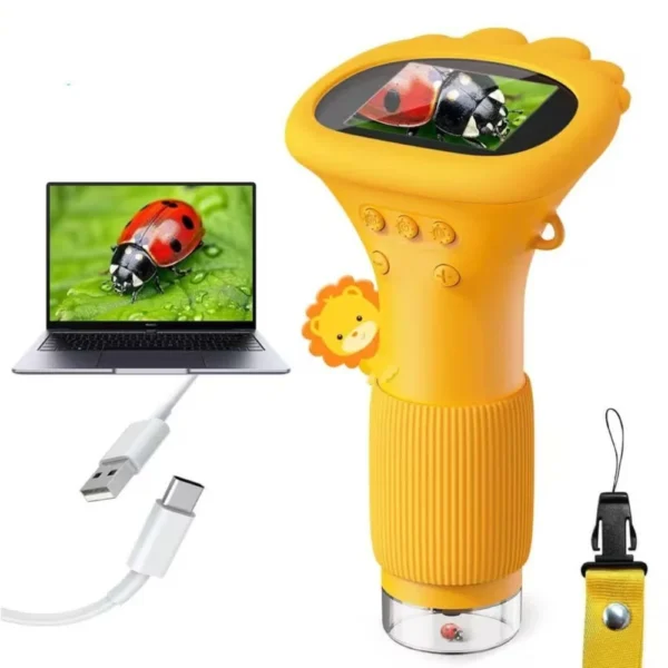 Kids' Digital Microscope up to 1000× with Camera, Yellow