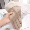 Damen-Touchscreen-Handschuhe mit Plüschfutter, Beige, Gr. M, 1 Paar