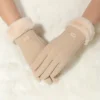 Damen-Touchscreen-Handschuhe mit Plüschfutter, Beige, Gr. M, 1 Paar