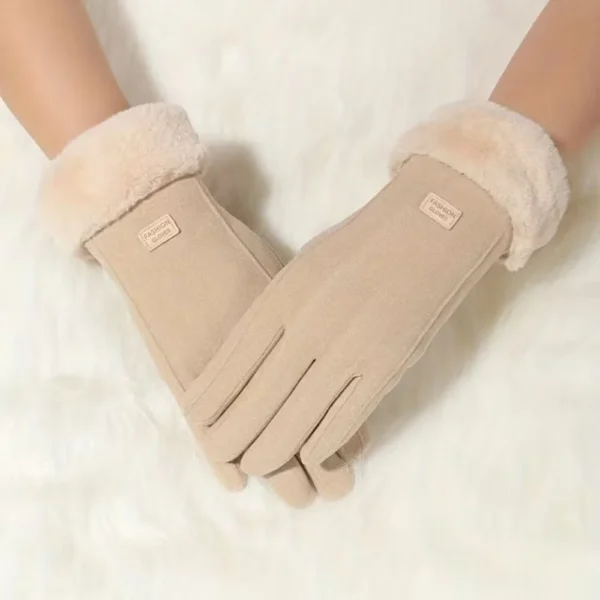 Damen-Touchscreen-Handschuhe mit Plüschfutter, Beige, Gr. M, 1 Paar