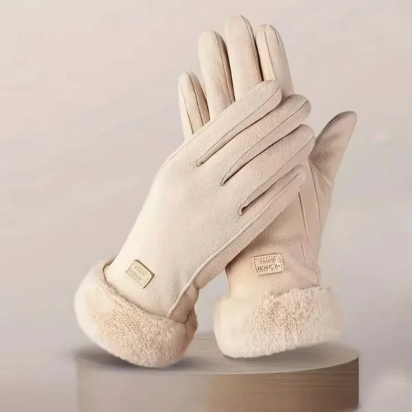 Damen-Touchscreen-Handschuhe mit Plüschfutter, Beige, Gr. M, 1 Paar