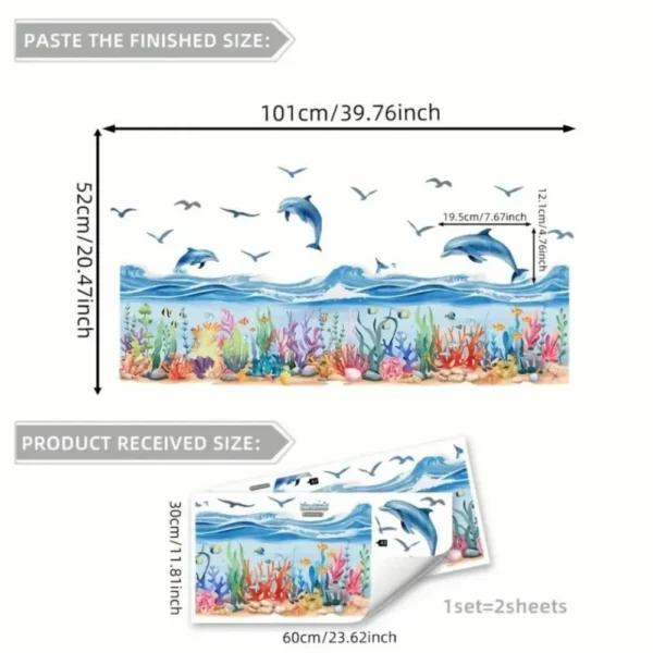 Wall stickers with dolphins and coral reefs, bathtub stickers