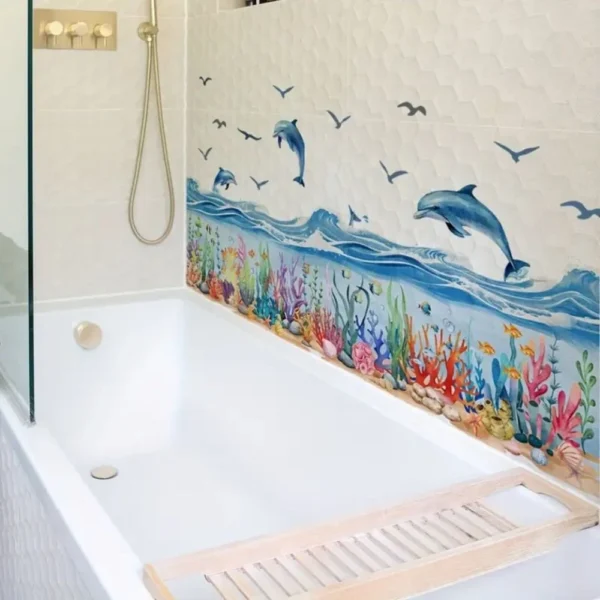 Wall stickers with dolphins and coral reefs, bathtub stickers