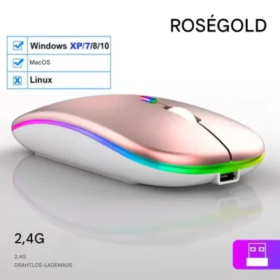 Rechargeable Bluetooth Mouse with LED Backlight, Rose Gold