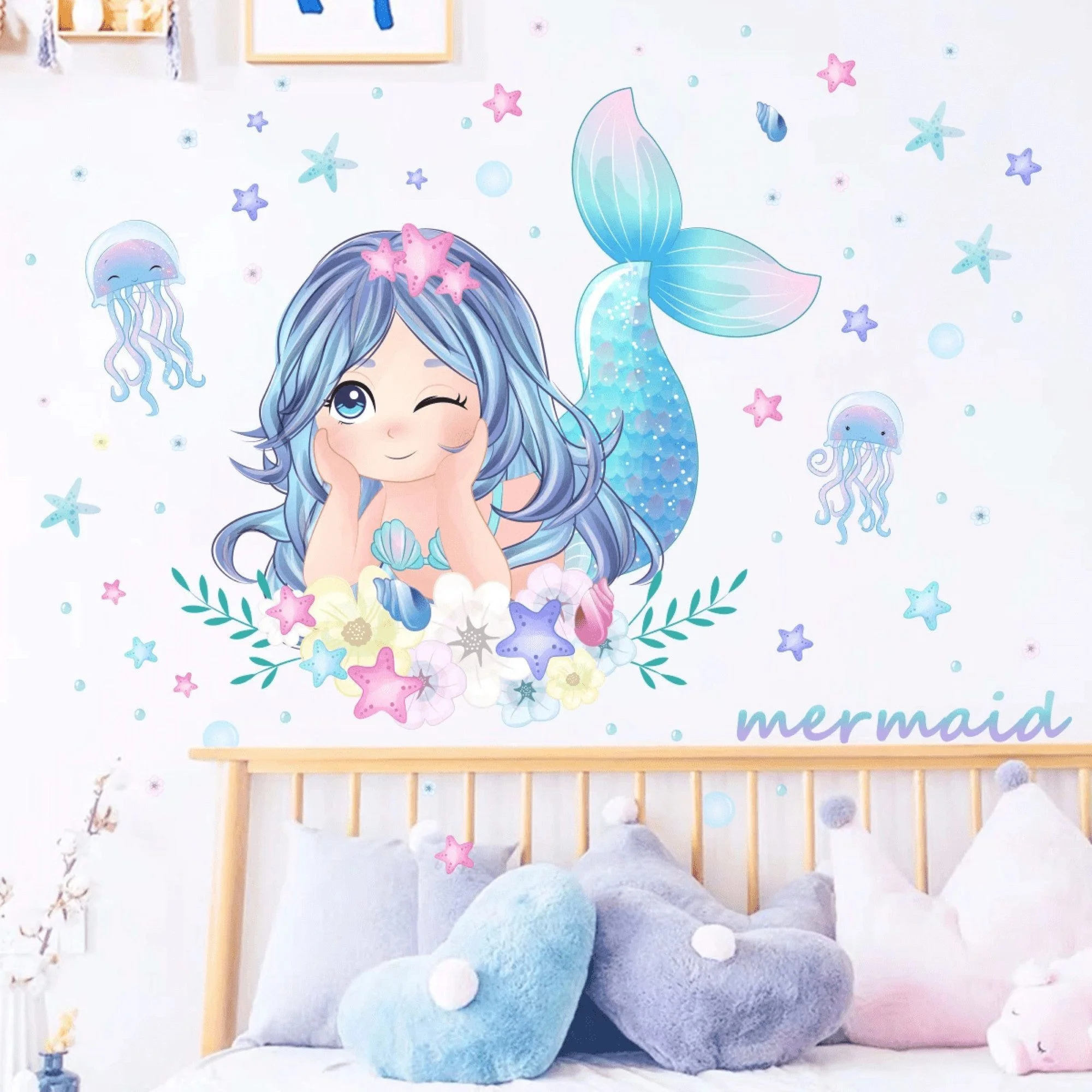 Mermaid, Jellyfish, Starfish & Flowers Wall Stickers