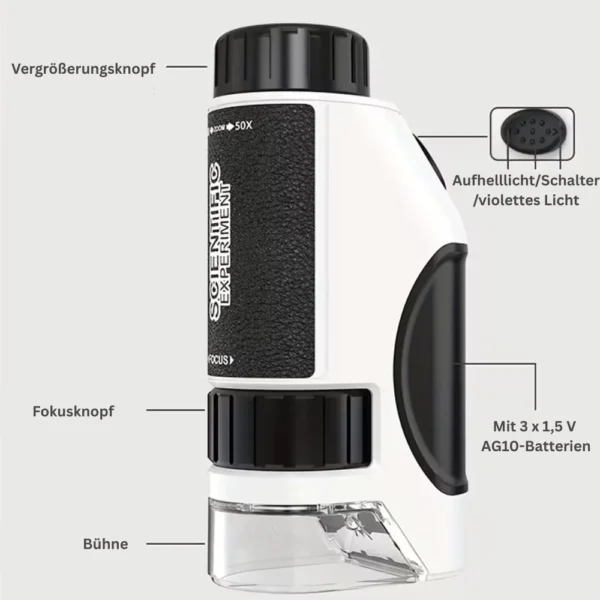 Kids' Handheld Microscope 50–300× with LED