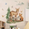 Wall sticker forest scene with fox and deer, removable sticker