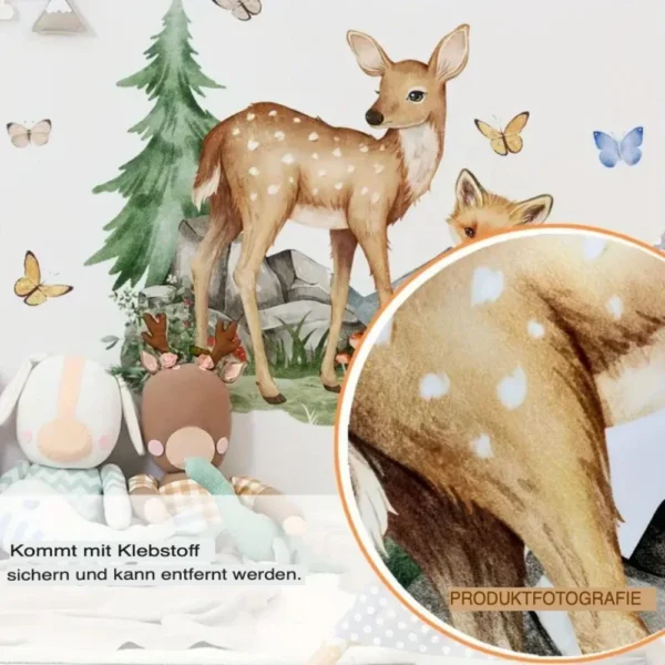 Wall sticker forest scene with fox and deer, removable sticker