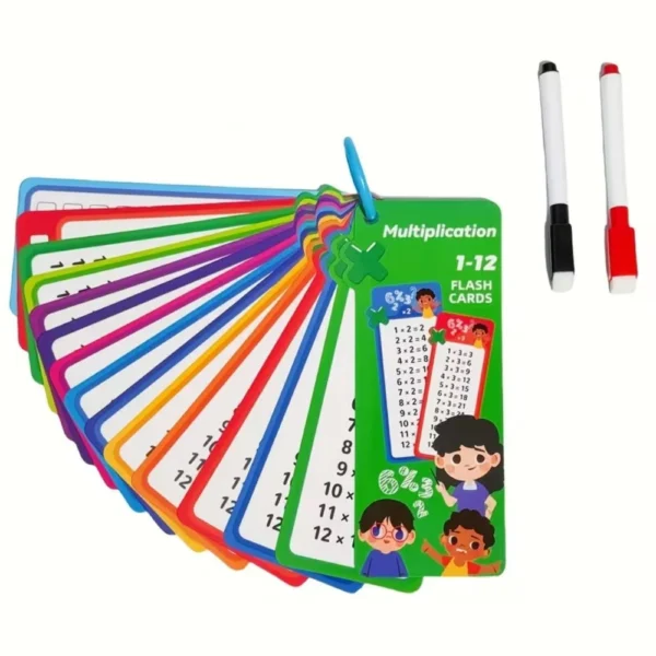 Times Tables Flashcards, Wipeable, with Marker