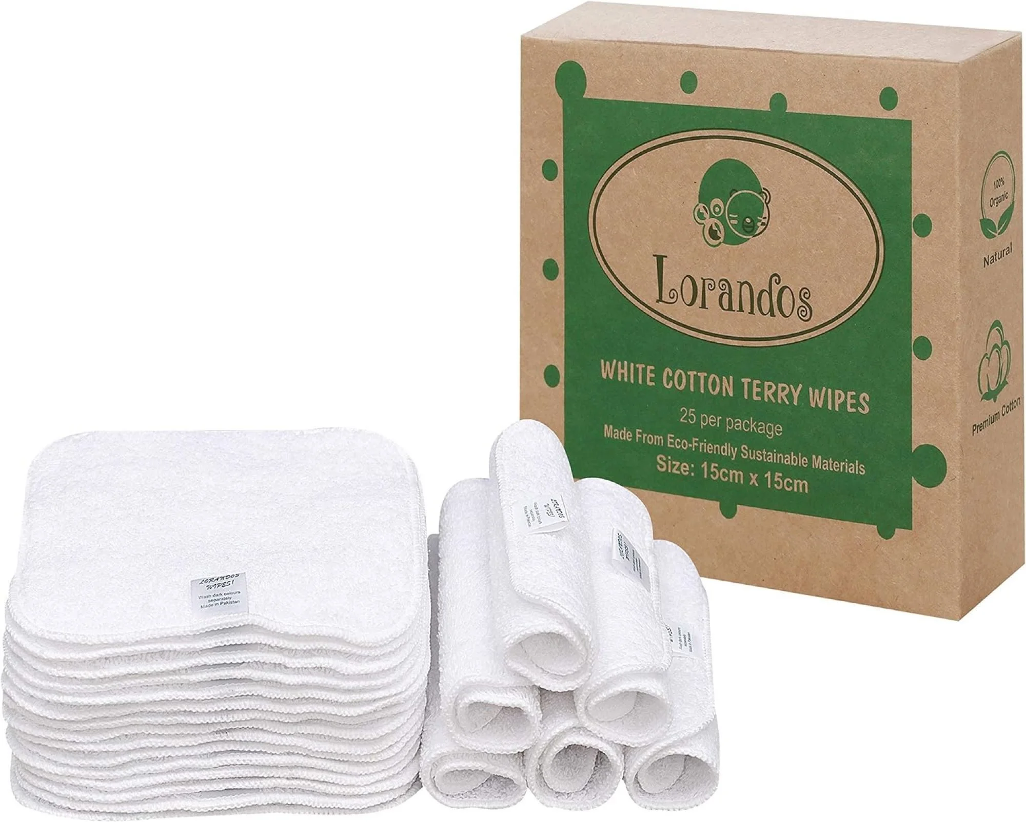 Flannel Washcloths, Pack of 25, 15 × 15 cm, White