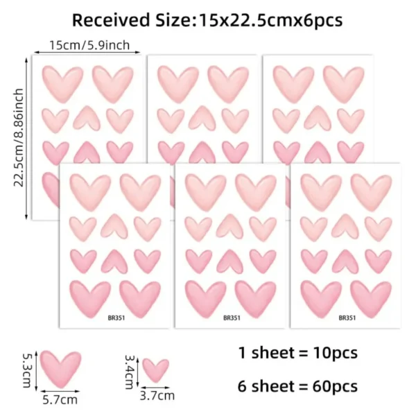 Wandsticker Herzen rosa, groß & klein, 60 Stück