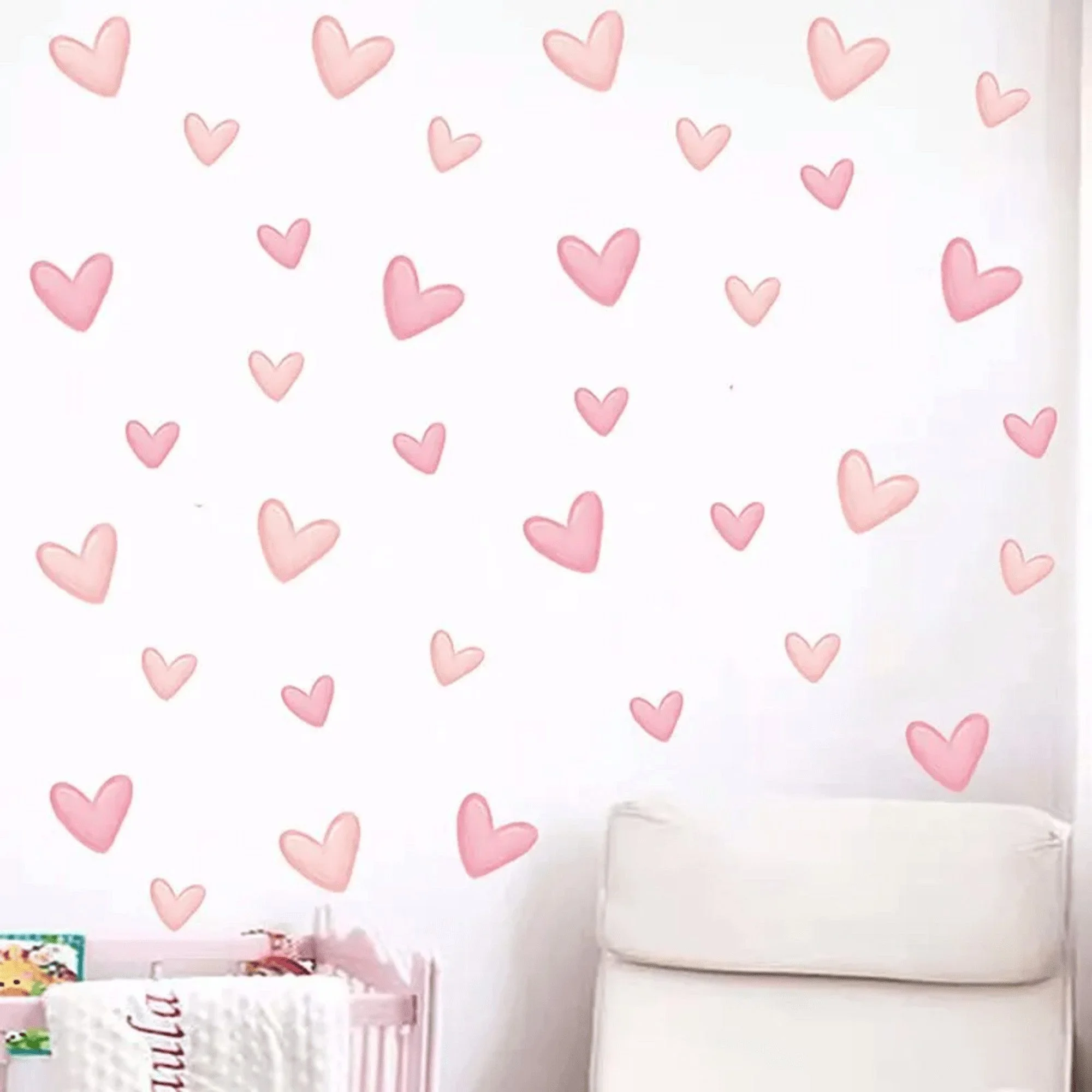 Wandsticker Herzen rosa, groß & klein, 60 Stück