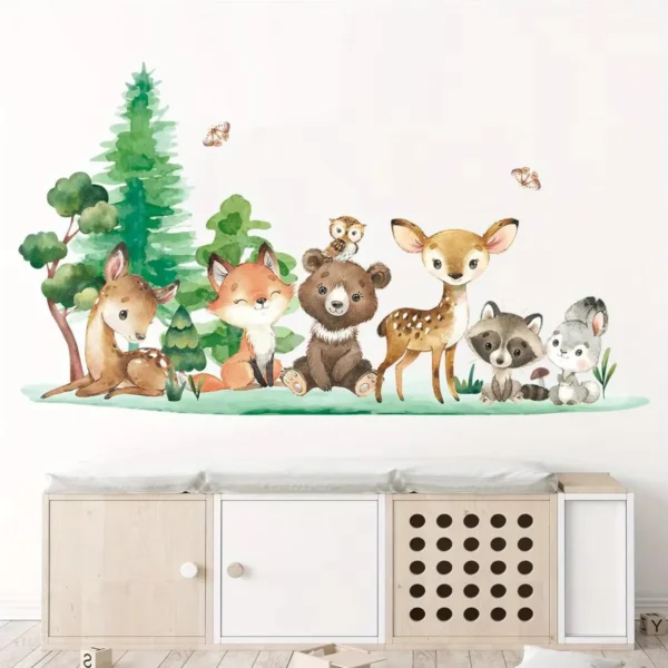 Wandsticker Bär, Hirsch & Hase mit Baum