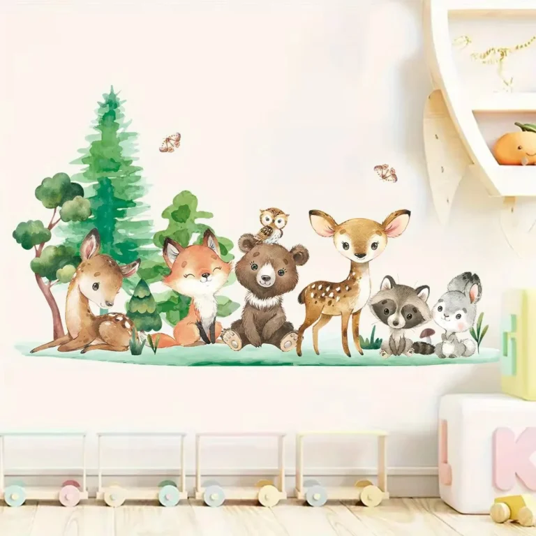 Bear, Deer & Rabbit with Tree Wall Stickers