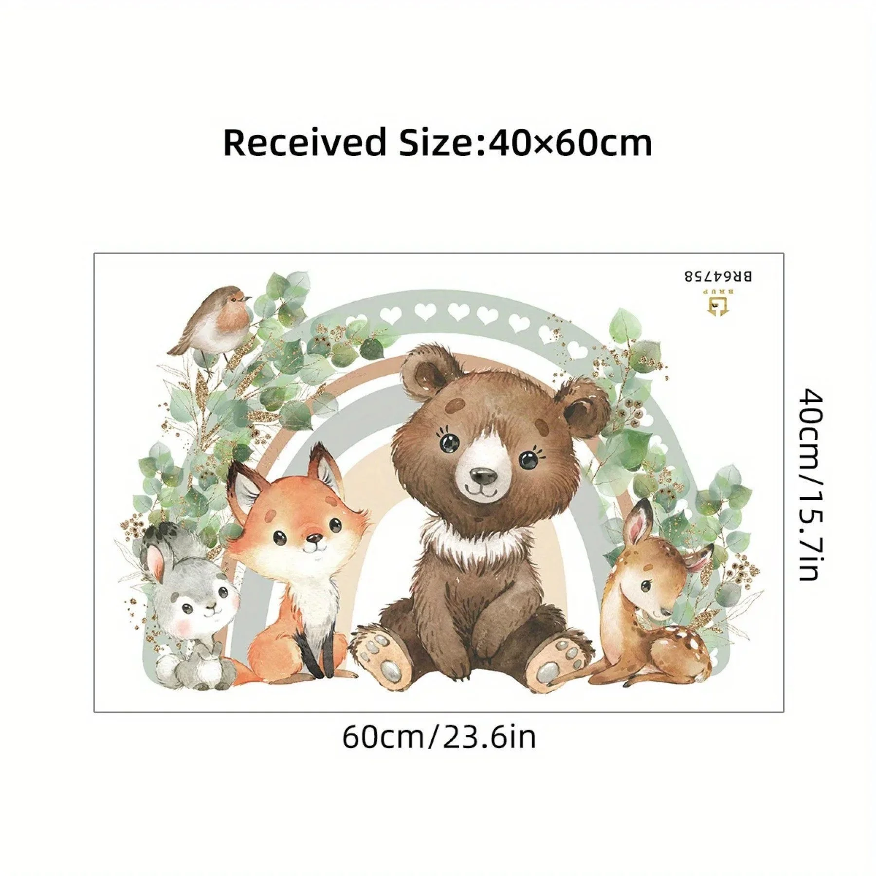Bear & Fox with Hearts & Rainbow Wall Stickers