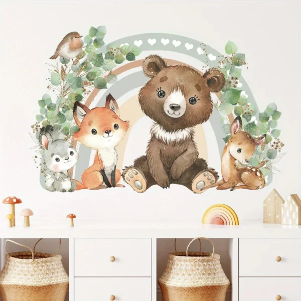 Bear & Fox with Hearts & Rainbow Wall Stickers