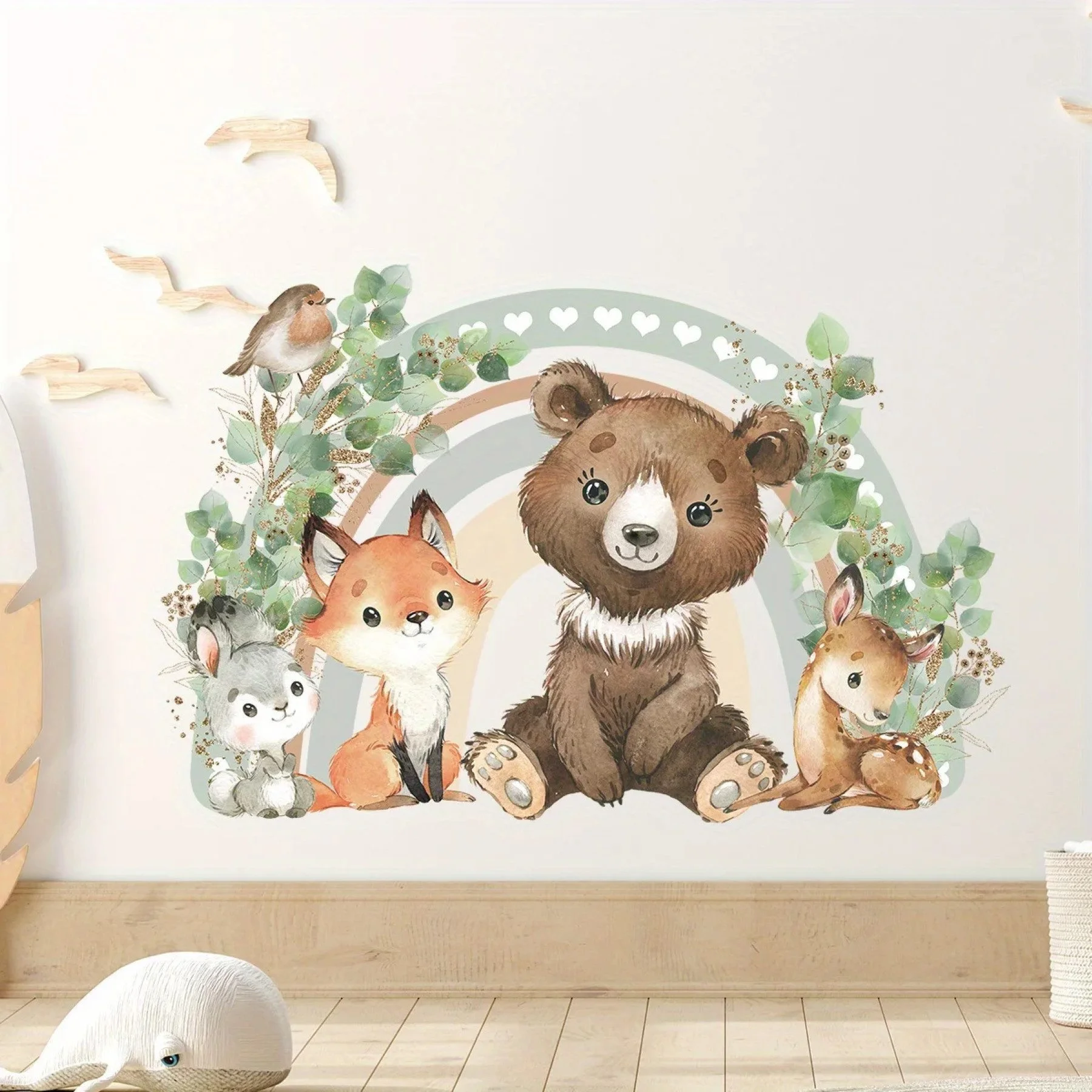Bear & Fox with Hearts & Rainbow Wall Stickers