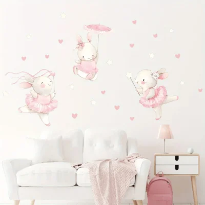 Dancing Rabbits with Hearts Wall Sticker, 95.5 × 54.4 cm