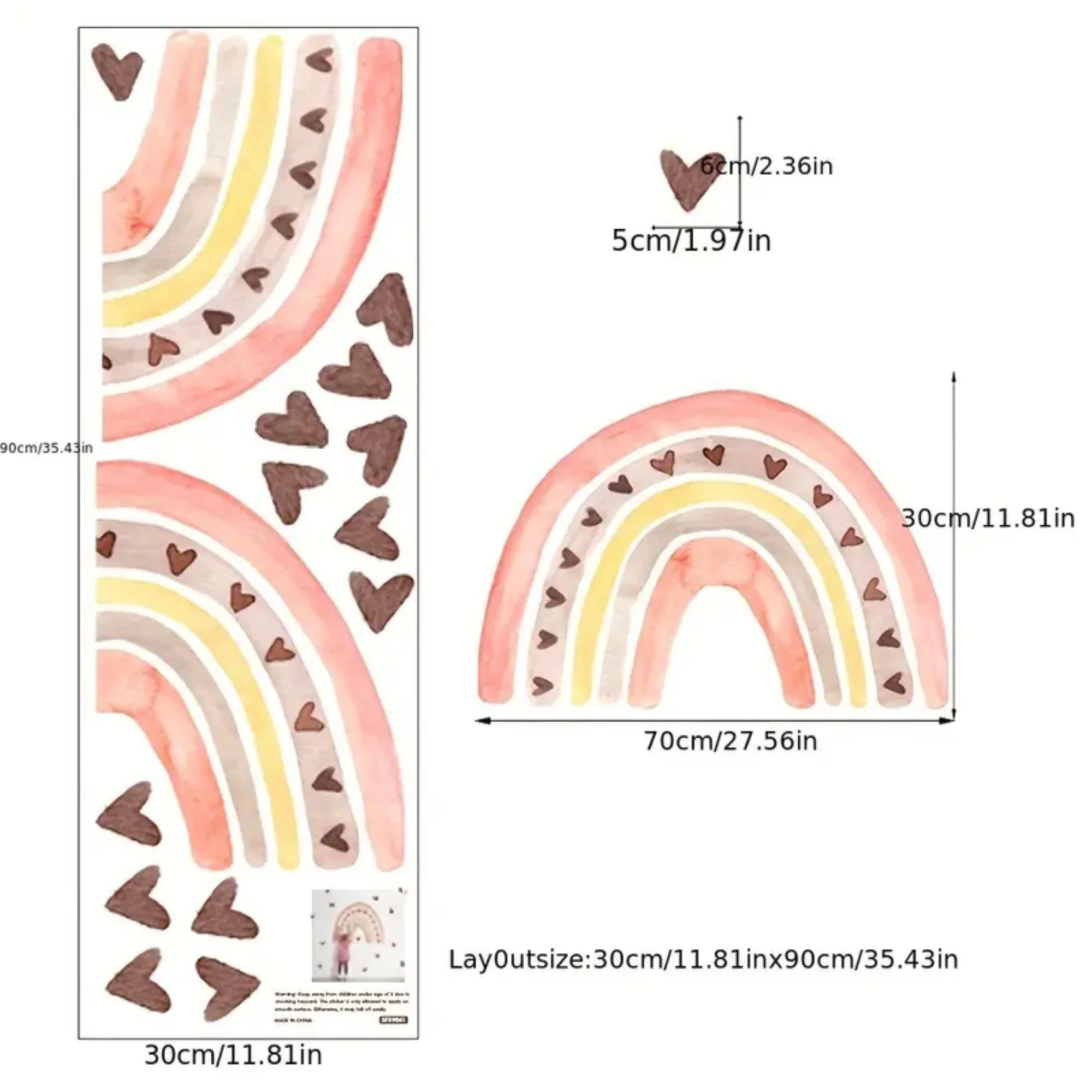 Wandsticker Herzen & Regenbogen-Muster