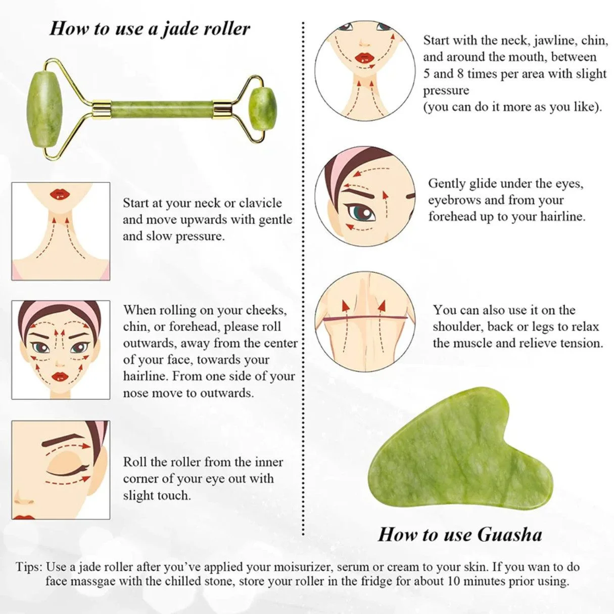 Gesichtsmassagegerät Jaderoller & Gua Sha