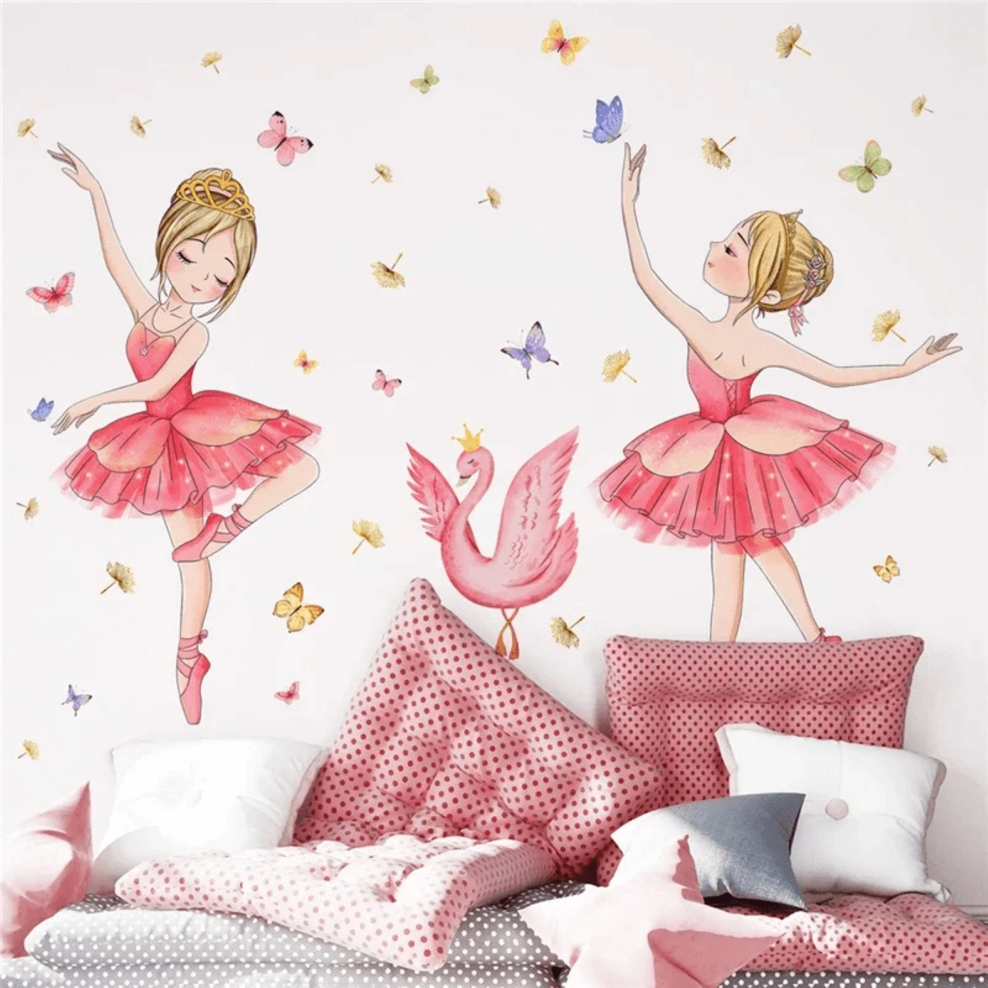 Wall Stickers Princess Swan with Butterflies & Flowers