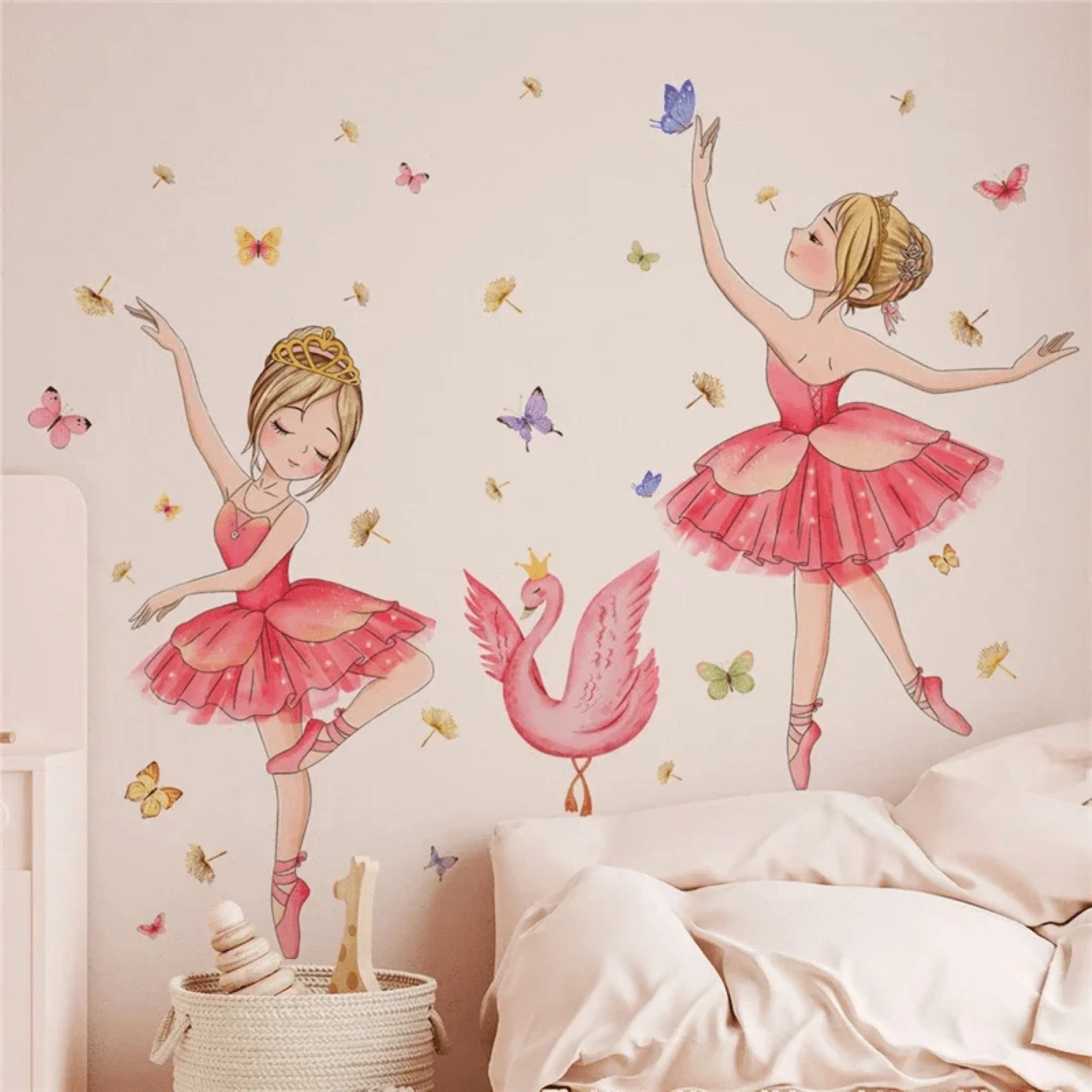 Wall Stickers Princess Swan with Butterflies & Flowers